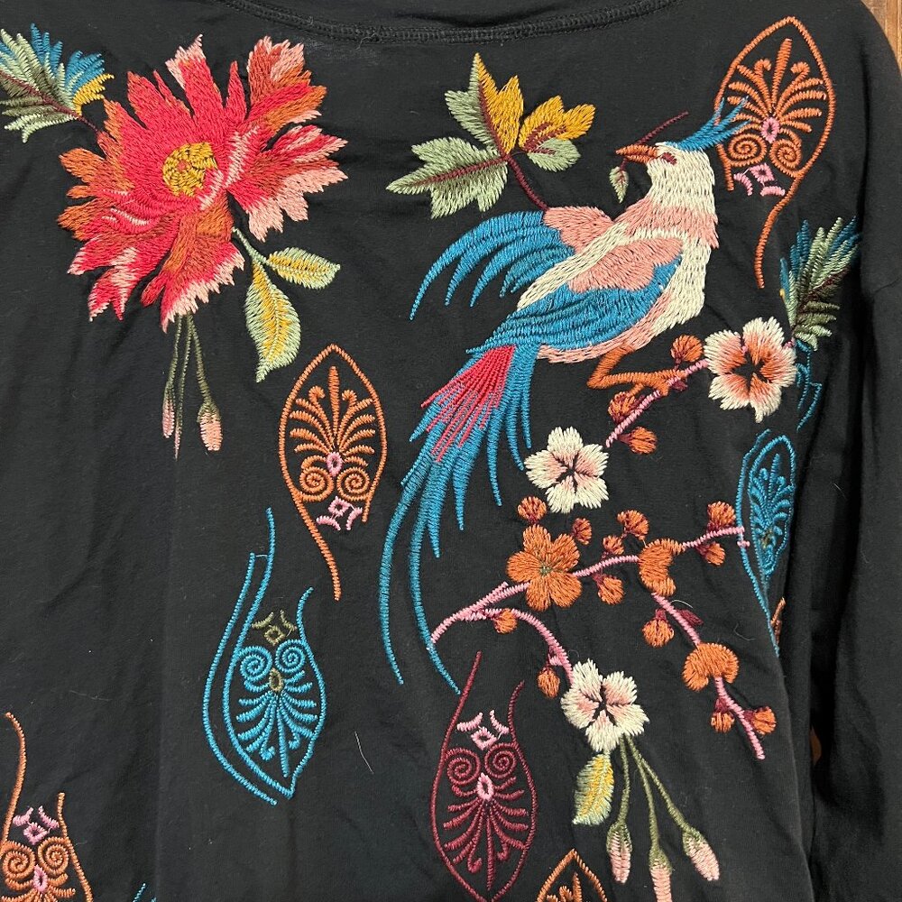 Johnny Was Colorful Floral Bird Embroidery Cotton Shirt Long Sleeve whimsigoth - Picture 8 of 14